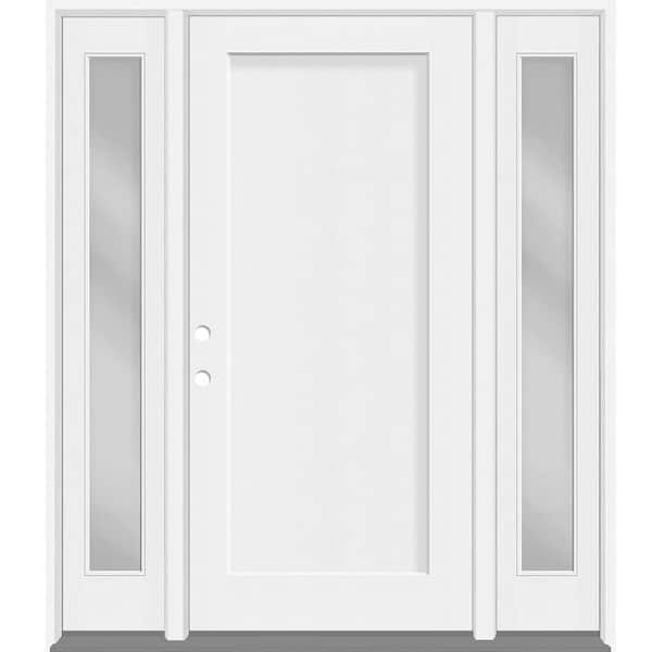 Legacy 60 in. x 80 in. 1-Panel Shaker RHIS Unfinished White Fiberglass Prehung Front Door w/Clear 10 in.SLs 4-9/16 Jamb