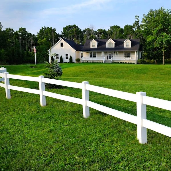 Weatherables 60 in. H x 640 ft. L 4-Rail White Vinyl Complete Ranch Rail Fence Project Pack