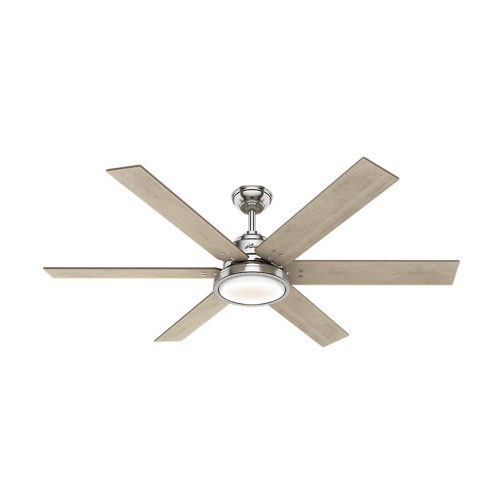 Hunter 60" Rustic Farmhouse Ceiling Fan with LED Light, Nickel Finish