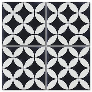 Circulos B Black and White Evening 8 in. x 8 in. Cement Handmade Tile Sample