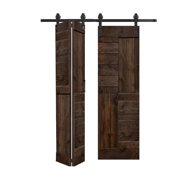 ISLIFE S Style 48in.x 84in.(12''X84''X4panels) Kona Coffee Solid Wood Bi-Fold Barn Door With Hardware Kit -Assembly Needed