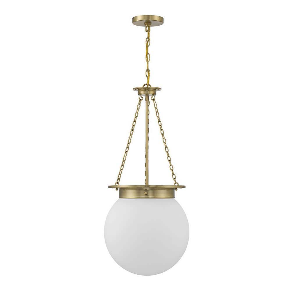 Elegant Globe 3-Light Pendant in Warm Brass with White Opal Glass