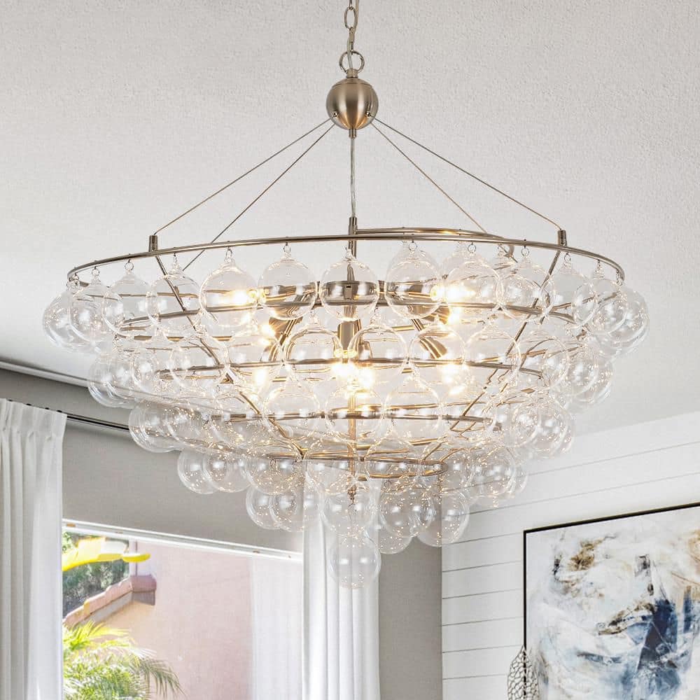 CHIRi☆ Y'INSP Seraphina 34.6 in. 8-Light Modern Polished Nickel Cluster