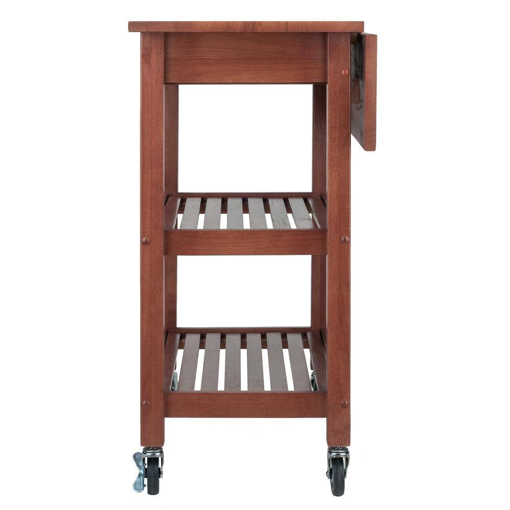 Transitional Walnut Kitchen Cart with Drop Leaf and Storage