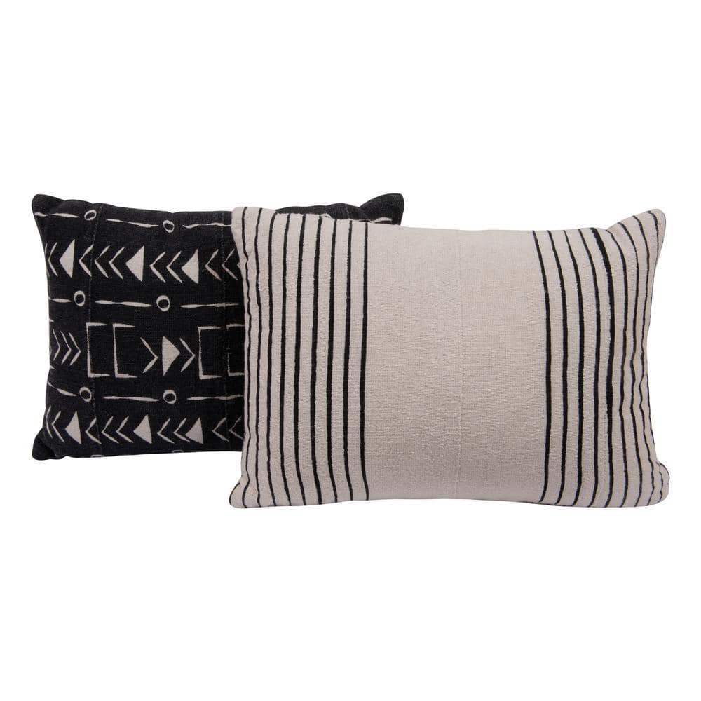 3R studios Black & White African Mudcloth Patterned Cotton Pillows (Set ...
