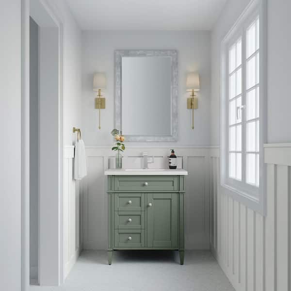 Brittany 30.0 in. W x 23.5 in. D x 33.8 in. H Single Bathroom Vanity in Smokey Celadon with White Zeus Quartz Top