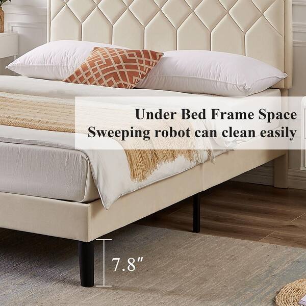 VECELO Bed Frame with Upholstered Headboard, Beige Metal