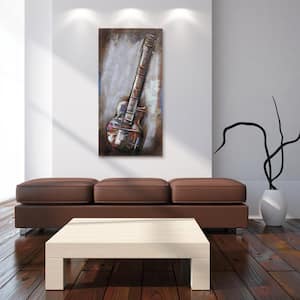 48 in. x 24 in. "Electric Guitar" Mixed Media Iron Hand Painted Dimensional Wall Art