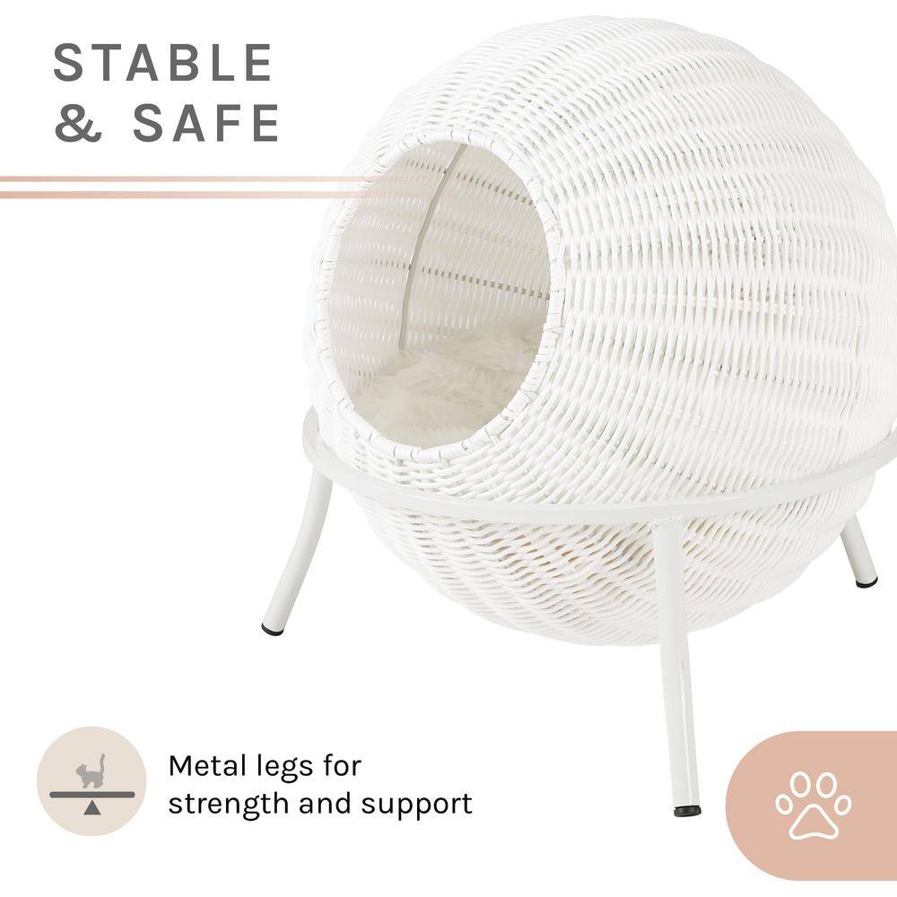 Nala White Wicker Cat Condo with Plush Cushion