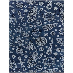 Space Rockets Blue/White 5 ft. x 7 ft. Area Rug