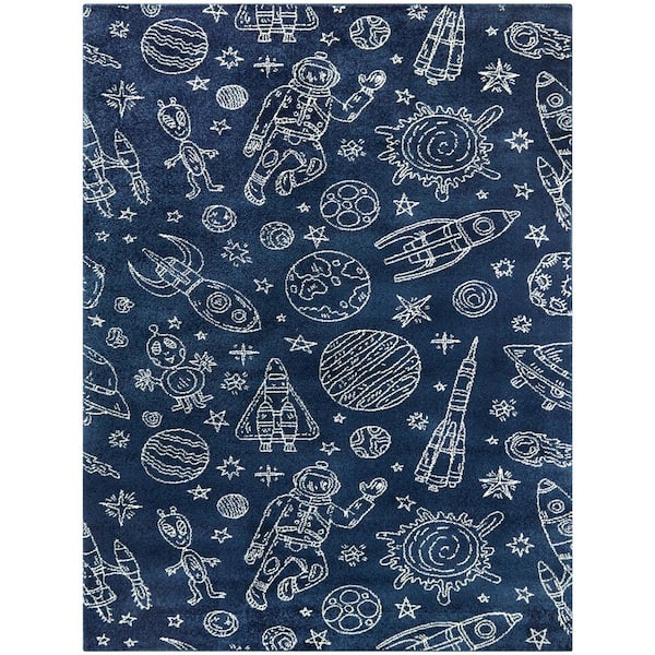BALTA Space Rockets Blue/White 8 ft. x 10 ft. Area Rug