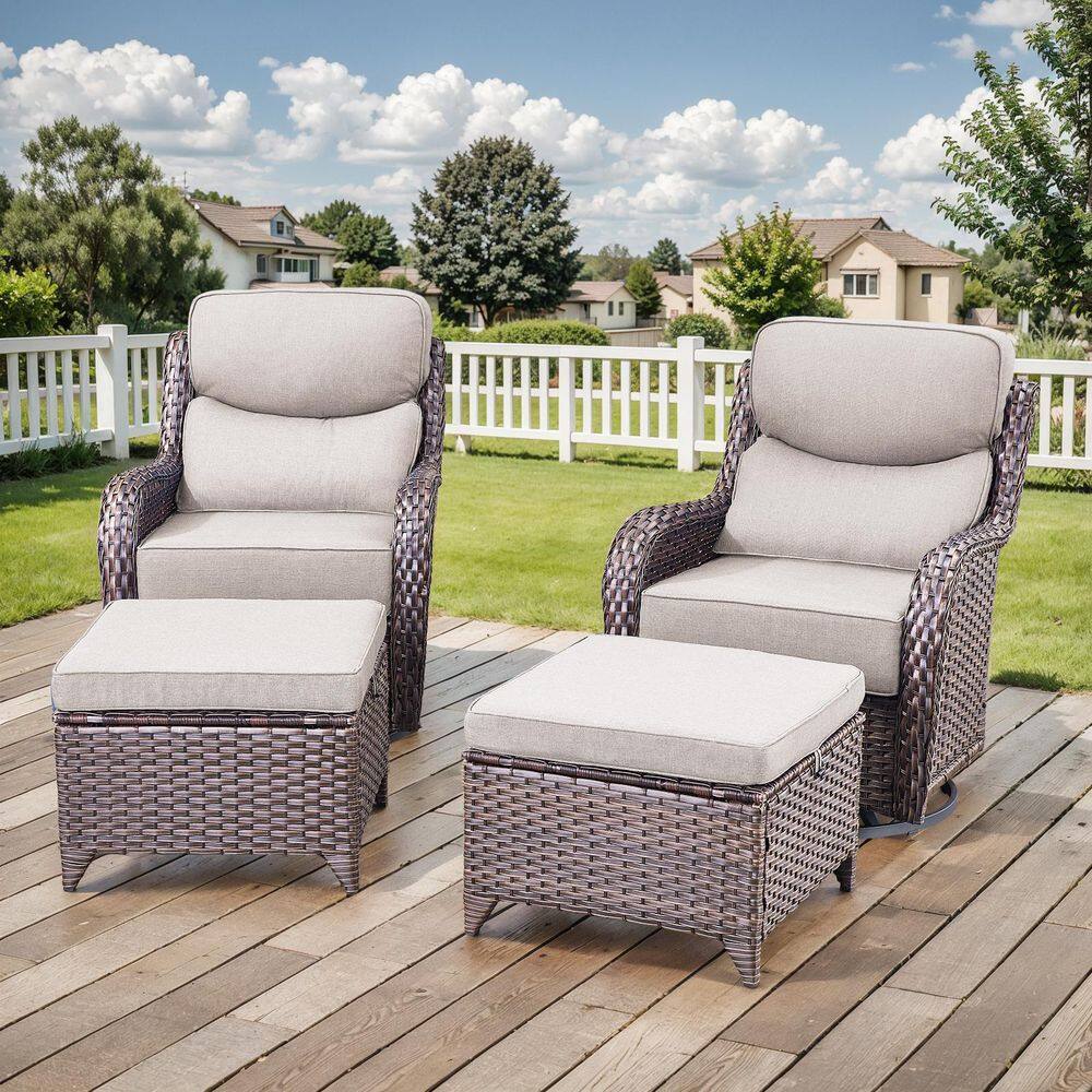 NovaSwivel 4-Piece Brown Wicker Outdoor Swivel Glider Patio Rocking Chair with 6 in. Thick Beige Cushions and Ottoman price history on PriceWatchPro