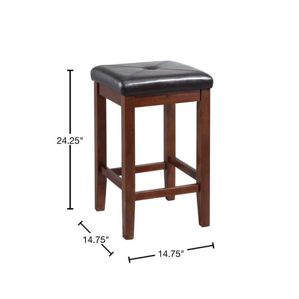 Vintage Mahogany 24" Backless Wood and Leather Counter Stools