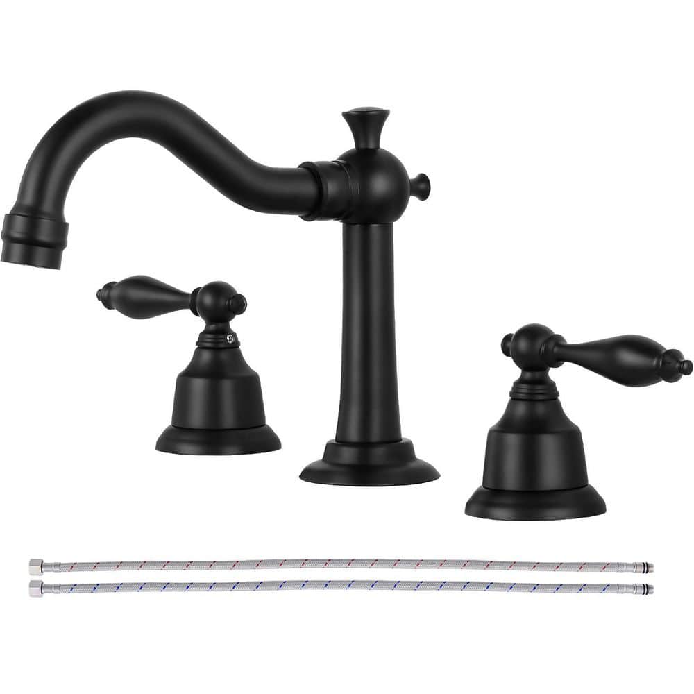 Double Handles 8 in. Widespread Bathroom Faucet 3-Hole Sink Faucet in Matte Black price history on PriceWatchPro