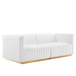 Conjure Channel 73 in. W 2-Seat Tufted Performance Velvet Loveseat in Gold White