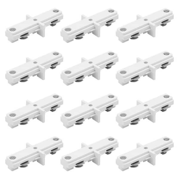 H Track Lighting Mini Straight Connector, 120V Single-Circuit, Dead End Power Distribution Component, White 12 Pack