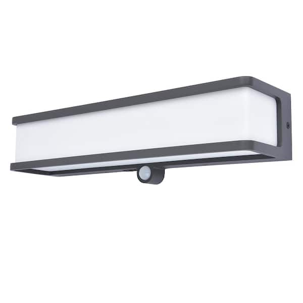 LUTEC 1-Light Dark Grey Motion Sensing Feature Outdoor Solar Powered Integrated LED Lantern Wall Mount Sconce