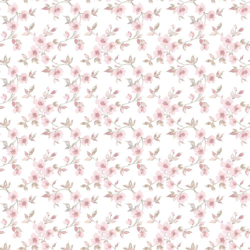Delicate Floral Trail Pink/Green on White Matte Finish Non-Woven