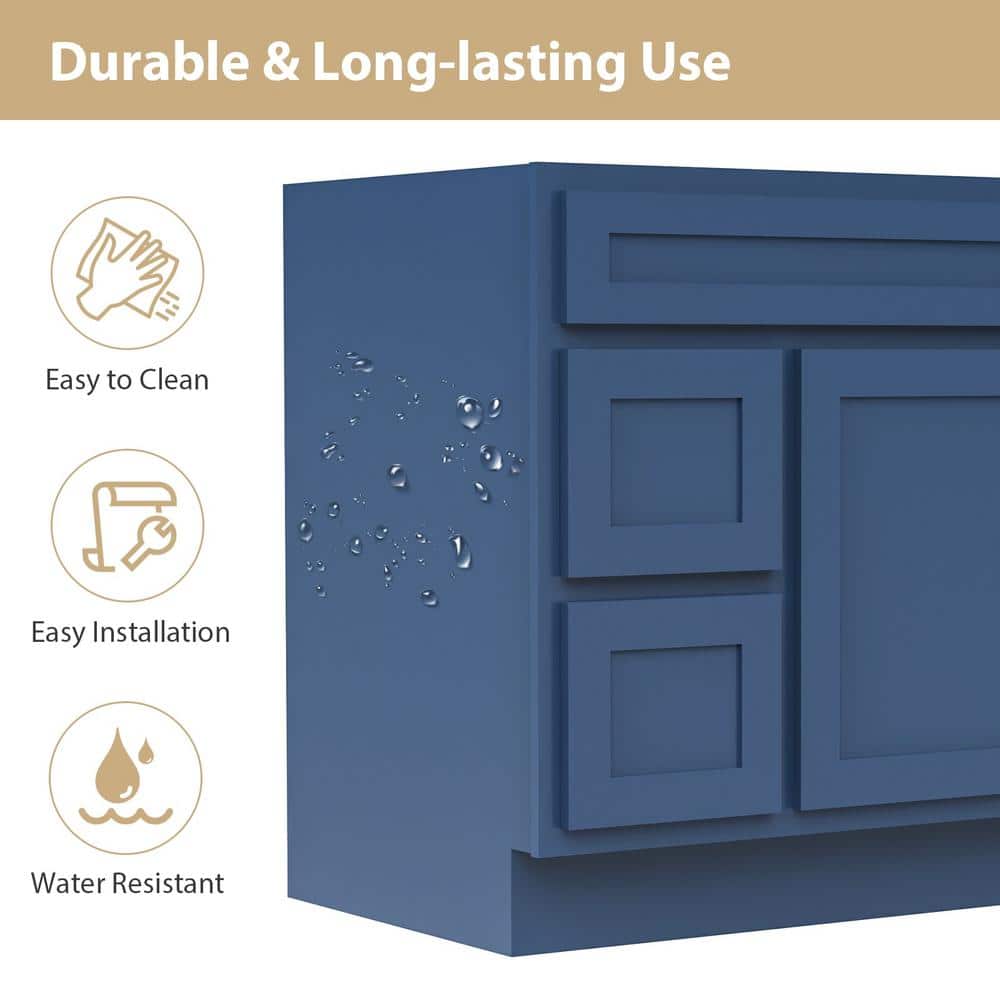 Blue 36" Shaker Style Single Bathroom Vanity Base
