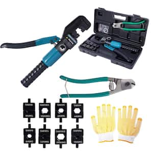 Hydraulic Wire Terminal Crimper Swager Battery Cable Lug Crimping Swaging Tool with 9 Pairs Dies, 1 Pair Gloves