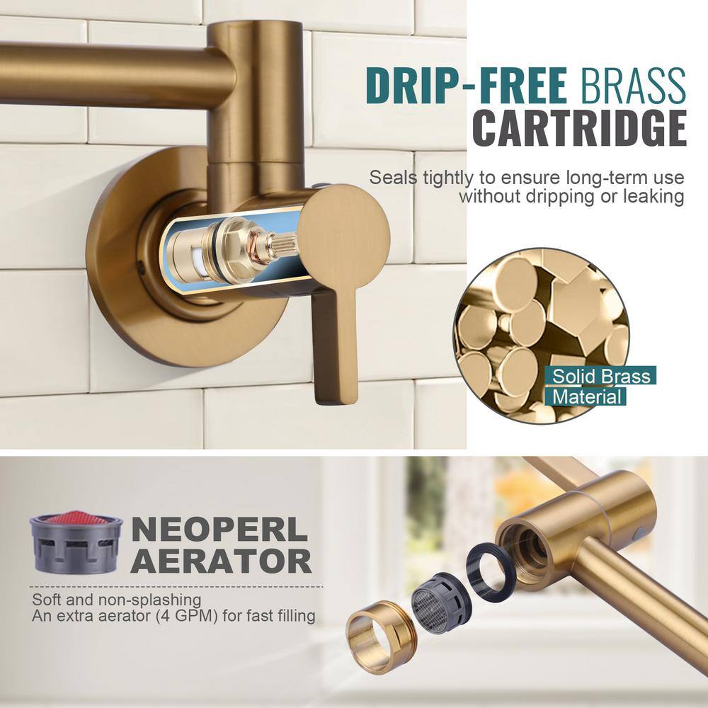 Brushed Gold Wall Mounted Double Handle Pot Filler Faucet