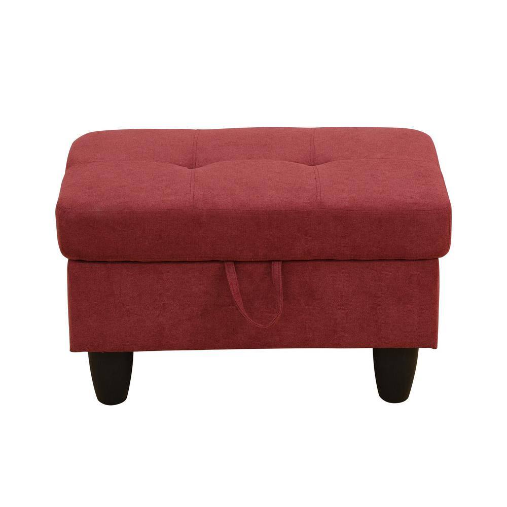 Red Flannel Polyester Blend Storage Ottoman with Solid Wood Frame
