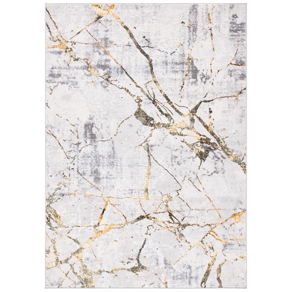 Contemporary Gray and Gold Abstract Synthetic 3' x 5' Area Rug