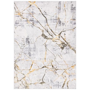 Amelia Gray/Gold Doormat 3 ft. x 5 ft. Abstract Distressed Area Rug