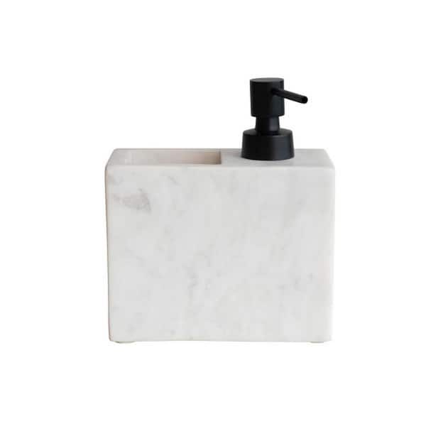 Storied Home Modern Marble Soap Dispenser with Pump and Toothbrush Holder in White and Black