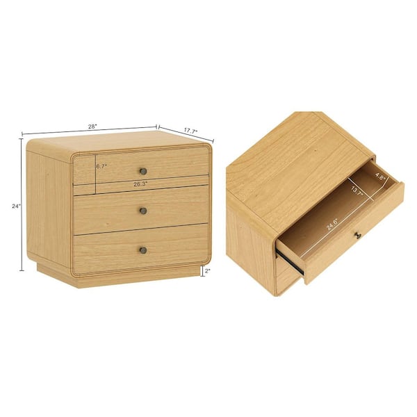 Manhattan Comfort Liora Contemporary Natural 3-Drawer 28 in. W
