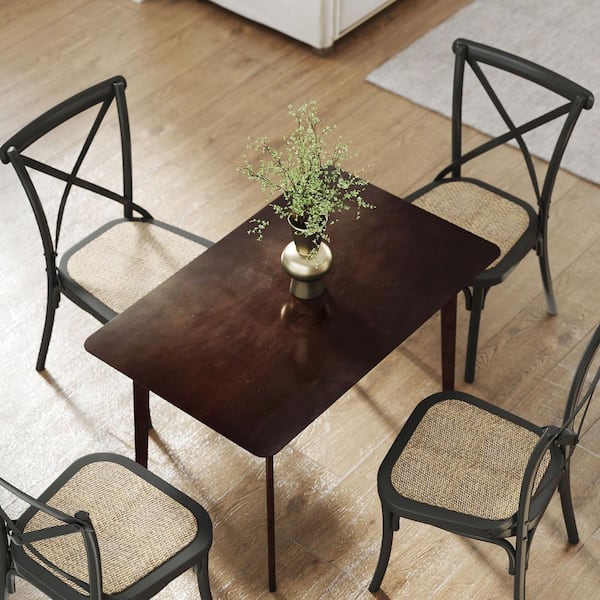Mid-Century Dining Table for 4 People, 47.2 in. Rectangle Kitchen Table with Wood Top and Legs, Dark Mahogany