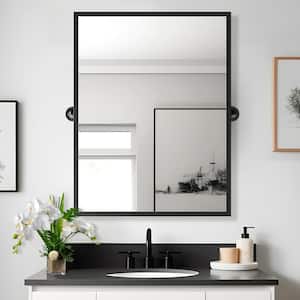 24 in. W x 36 in. H Modern Rectangle Metal Framed Black Pivoted Wall Vanity Mirror
