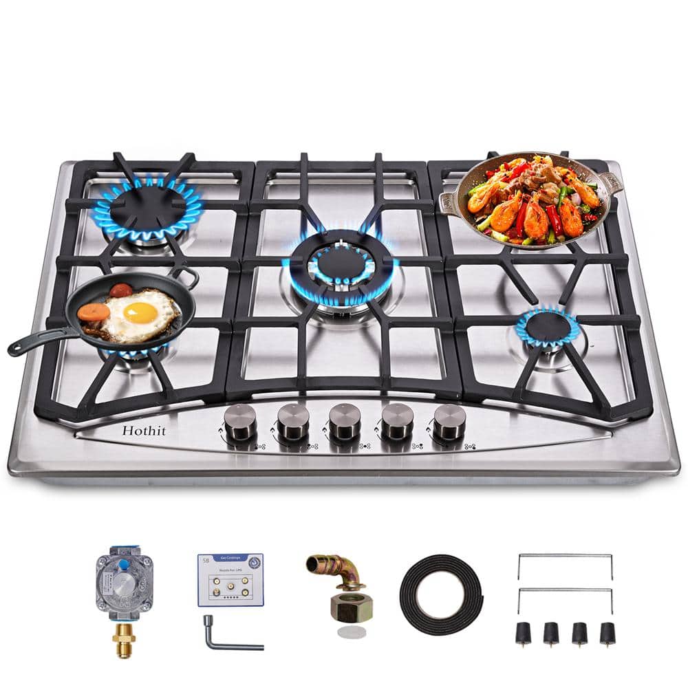 Elexnux GD 30 in. 5-Burners Recessed Gas Cooktop in Stainless Steel with 5-Power Burners, Stainless Steel-30inches-3