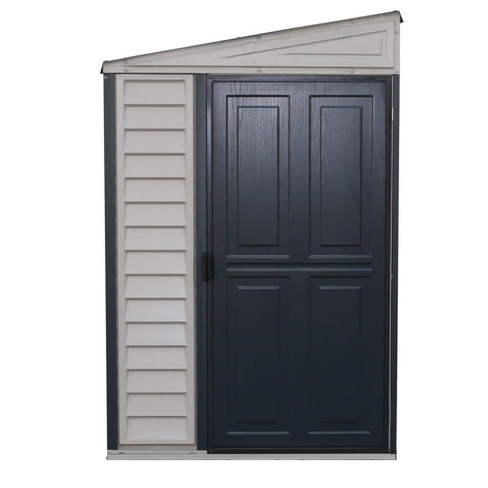 Durable Gray Vinyl Lean-To Storage Shed with Shelving Kit