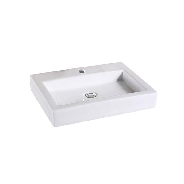 LUXIER Rectangular Bathroom Ceramic Vessel Sink Art Basin in White