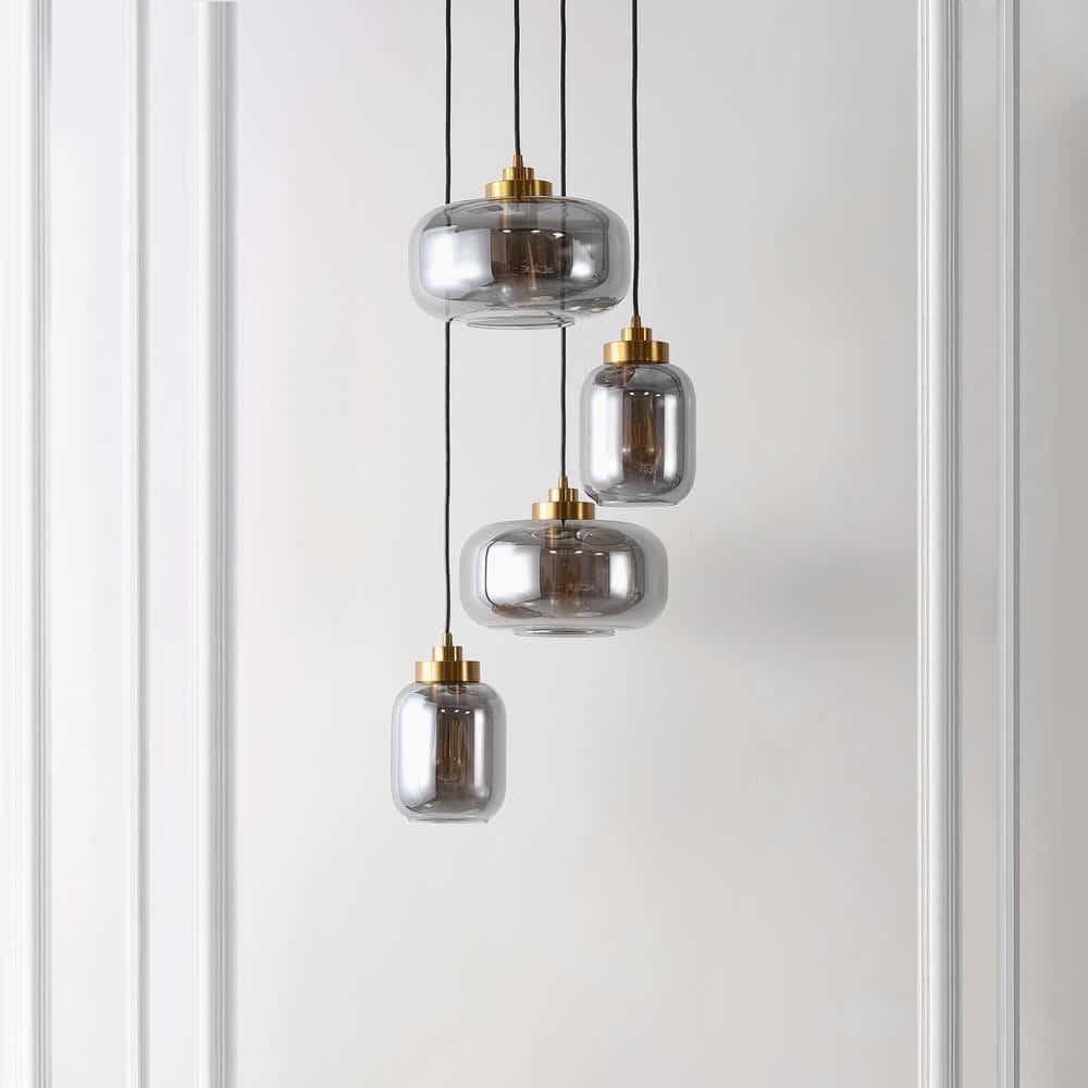 Equinox 4-Light 71" LED Smoke Grey Glass Pendant with Brass Hardware