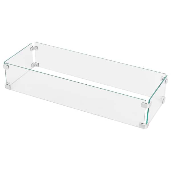 29 in. x 10 in. x 6 in. Outdoor Tempered Glass Wind Guard for Rectangular Fire Pit Table