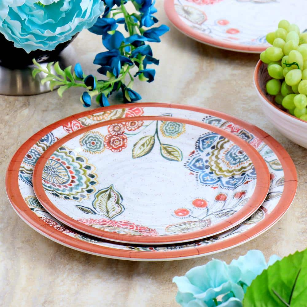 Floral Mandala Melamine Outdoor Dinnerware Set, Service for 4