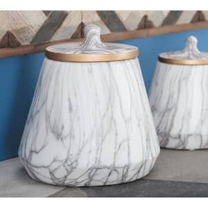 White Ceramic Faux Marble Decorative Jars with Gold accent