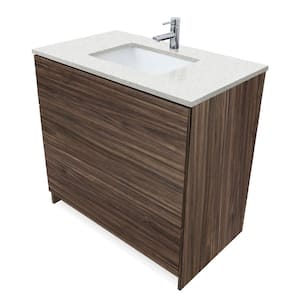 Element 36 in. W x 22 in. D x 35 in. H Bath Vanity in Dark Wallnut with Galaxy White Quartz Top Single Hole