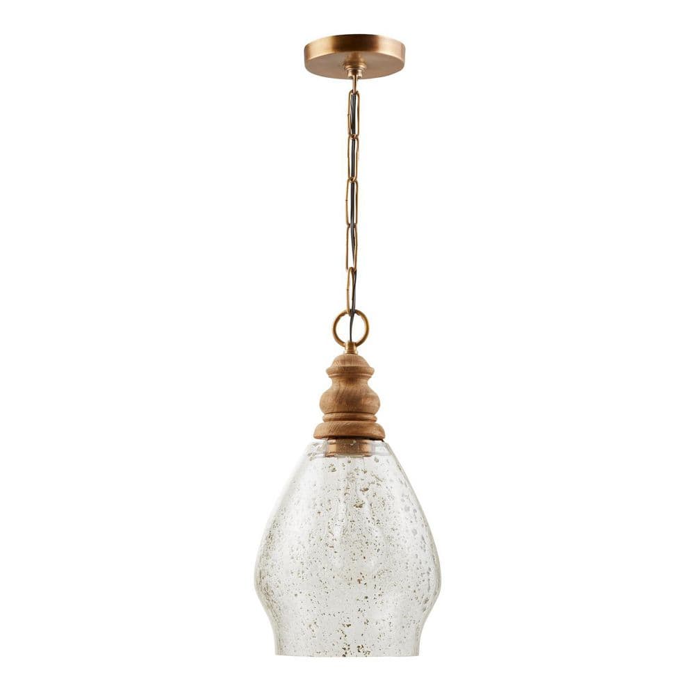 Jaye 60-Watt 1-Light Patinaed Brass Pendant Light with Light Wood Finial and No Bulbs Included price history on PriceWatchPro