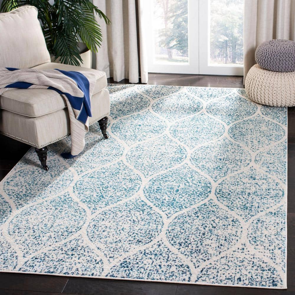Elegant Cream & Turquoise Synthetic 8'x10' Reversible Area Rug
