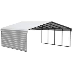 20 ft. W x 20 ft. D x 7 ft. H Eggshell Galvanized Steel Carport with 1-sided Enclosure