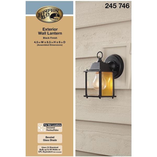 Hampton Bay 1-Light Black Outdoor Wall Lantern Sconce BPM1691-BLK