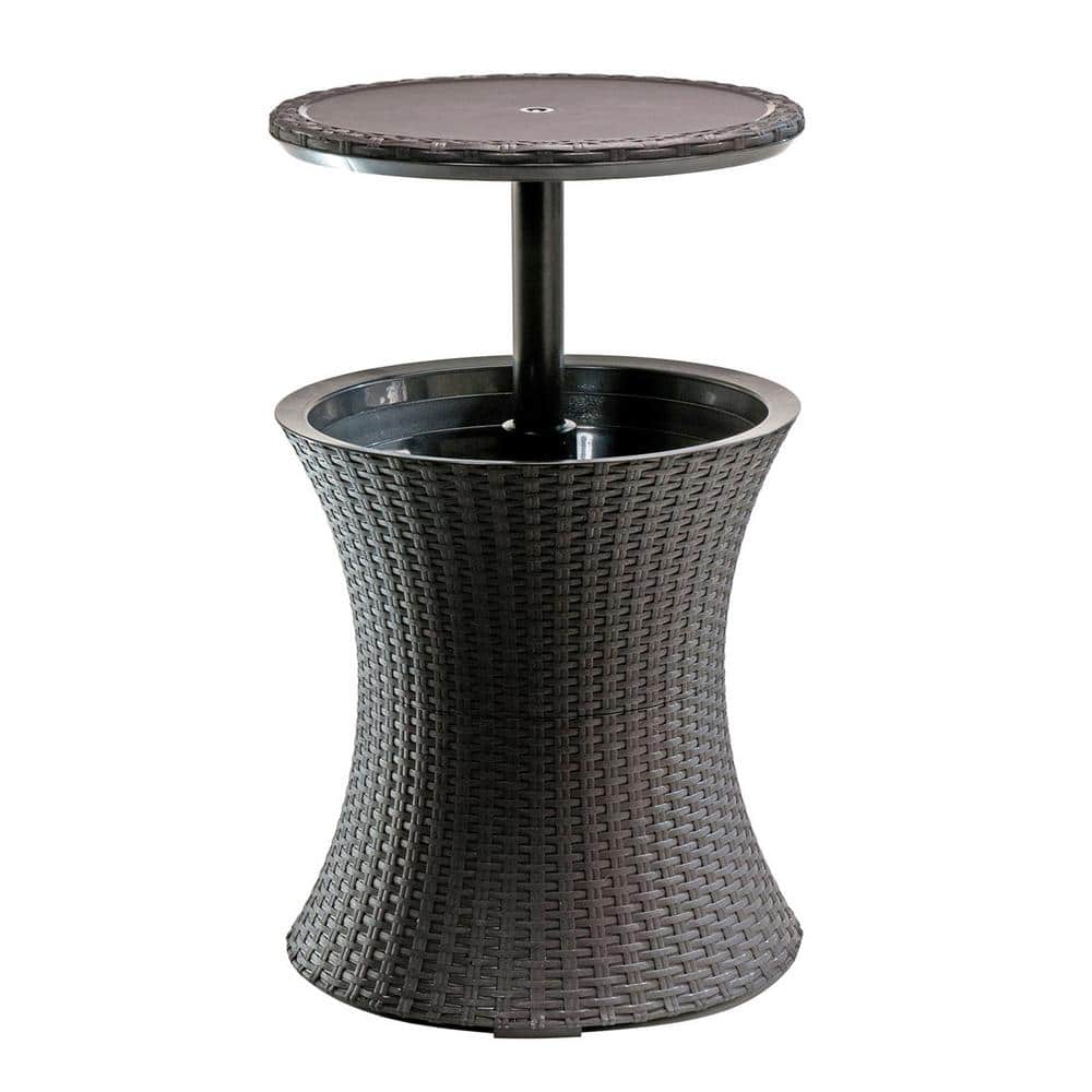 Espresso Brown Wicker Round Outdoor Bistro Table with 7.5 Gallon Beer and W
