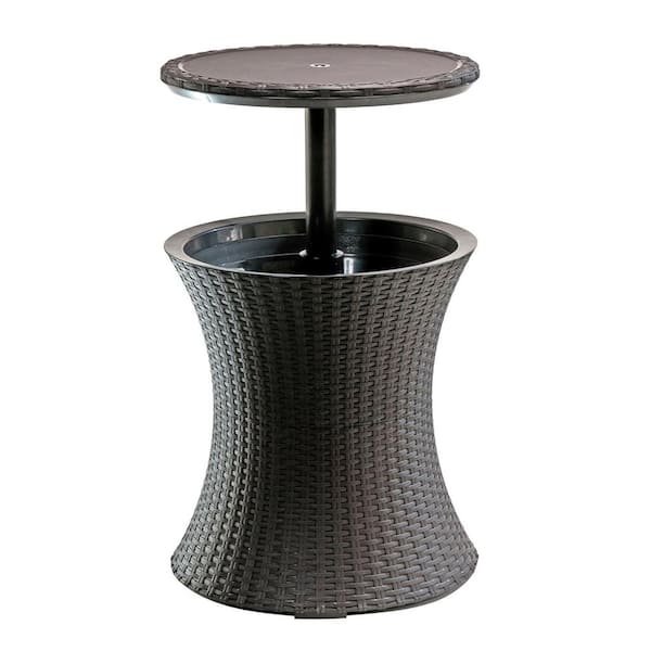 Unbranded Espresso Brown Wicker Round Outdoor Bistro Table with 7.5 Gallon Beer and Wine Cooler