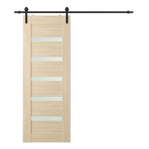 Belldinni Vona 07-04 18 in. x 96 in. 5-Lite Frosted Glass Loire Ash Wood Composite Sliding Barn Door with Hardware Kit