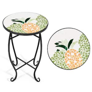 14 in. Outdoor Plant Stand Top Round Yellow Accent Steel Table Garden