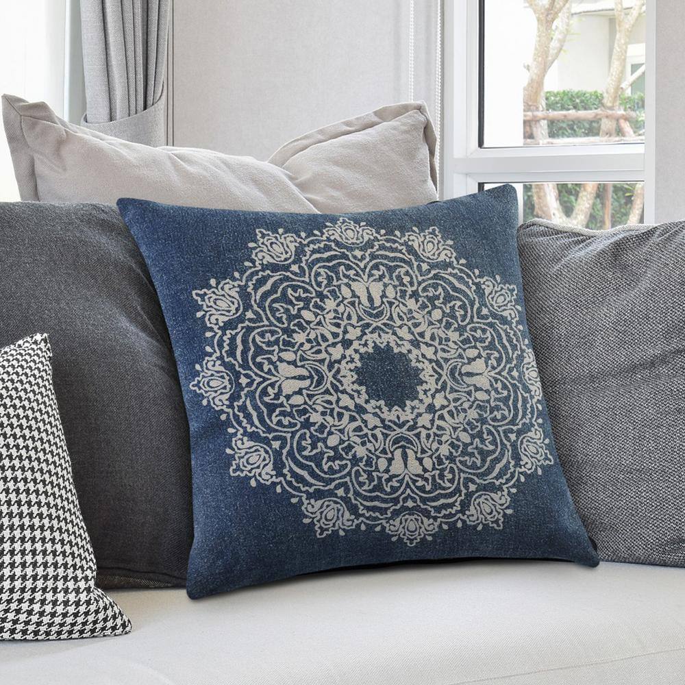 Navy and Cream Square Medallion Throw Pillow