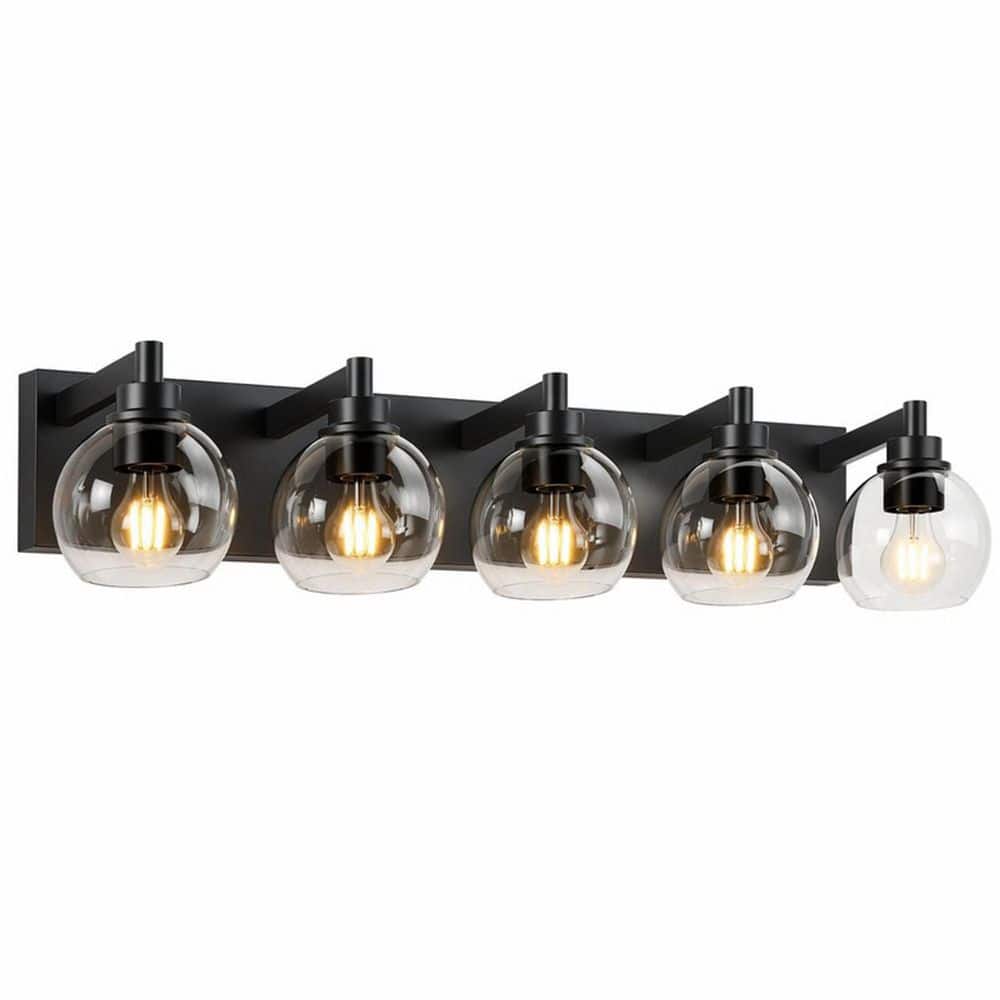 34 in. 5-Light Matte Black Bathroom Vanity Light with Clear Glass Shades price history on PriceWatchPro